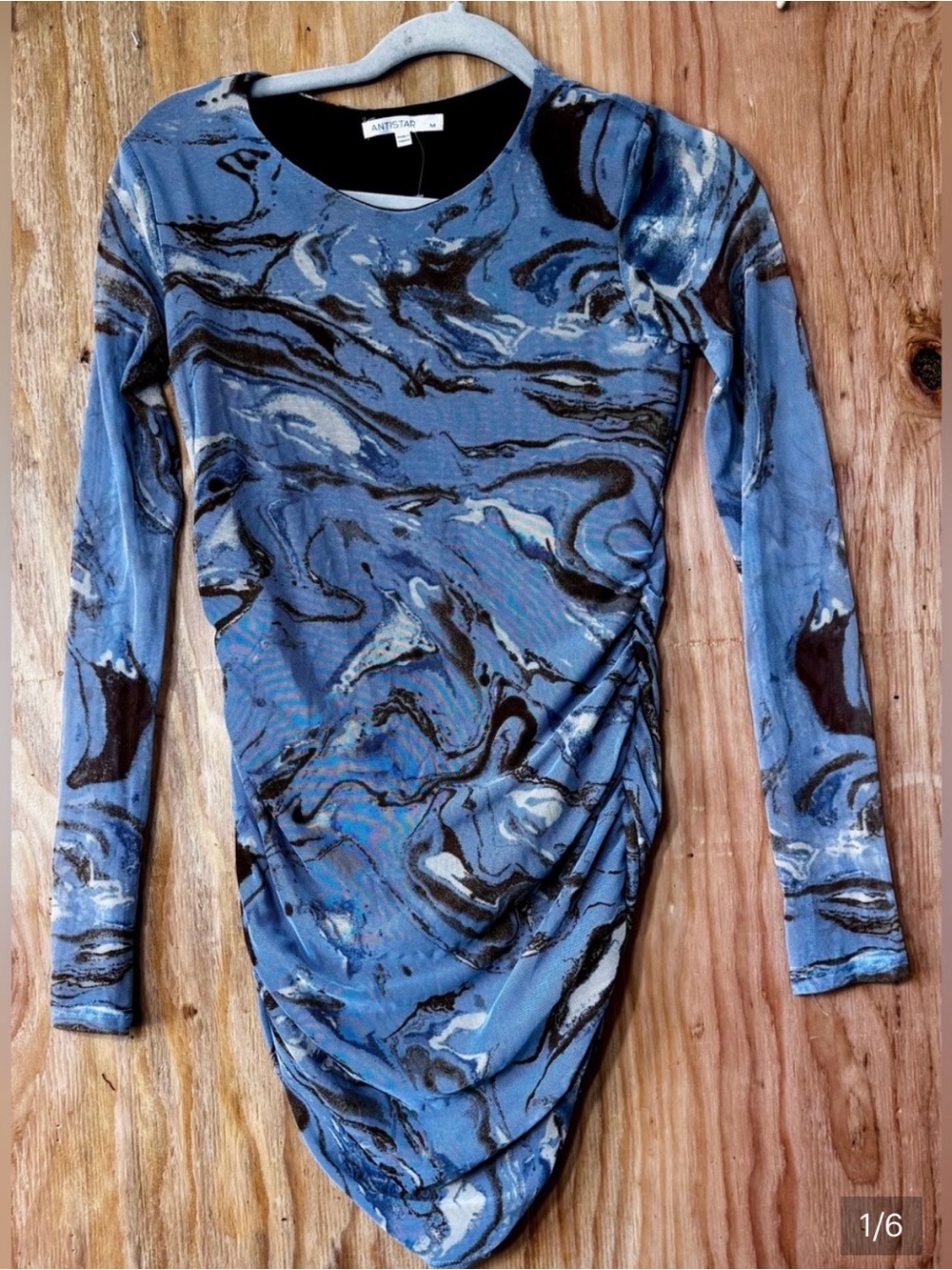 Antistar Blue Marble Mesh Ruched Bodycon Mini Dress Size M - Picture 7 of 7